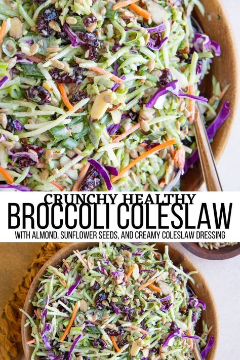 Broccoli Slaw Dressing, Healthy Coleslaw Recipe, Coleslaw Sauce, Healthy Broccoli Slaw, Recipe With Almonds, Broccoli Slaw Recipe, Creamy Coleslaw Dressing, Healthy Coleslaw Recipes, Broccoli Slaw Salad