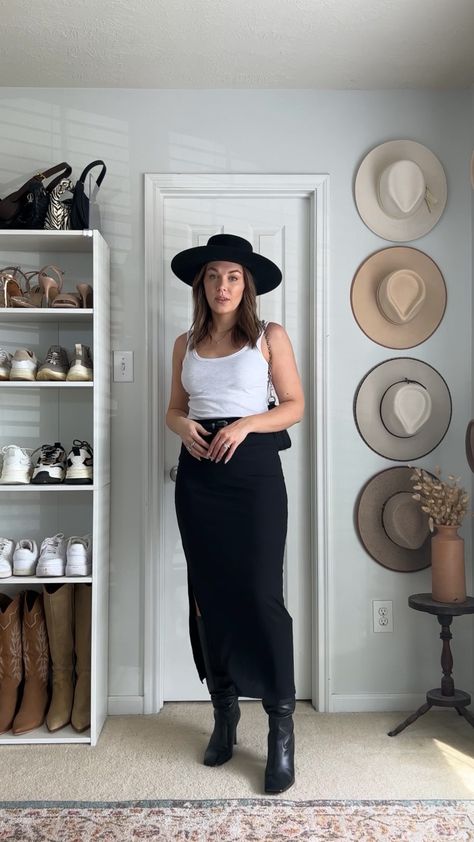 Embellished Band Wool Boater Hat curated on LTK Black Boater Hat Outfit, Boater Hat Outfit, Wool Hat Outfit, Hat Outfit, Rodeo Outfits, Boater Hat, Black Maxi Skirt, Country Concert Outfit, Western Chic