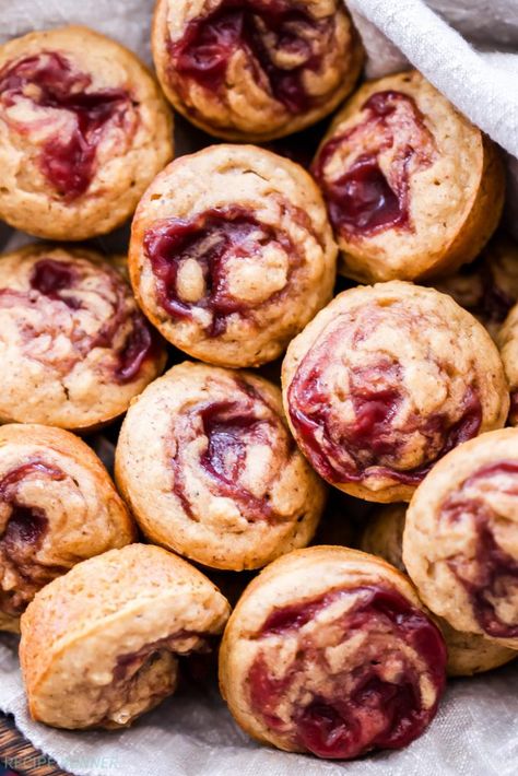 These Raspberry Jam Swirled Almond Butter Muffins are perfect for breakfast, brunch or an afternoon snack. 100% whole wheat, vegan and absolutely delicious, it's hard to only eat one! Almond Butter Muffins, Butter Muffins, Raspberry Jam Recipe, Almond Butter Recipes, Healthy Afternoon Snacks, Healthy Breakfast Muffins, Raspberry Recipes, Pastry Flour, Morning Routines