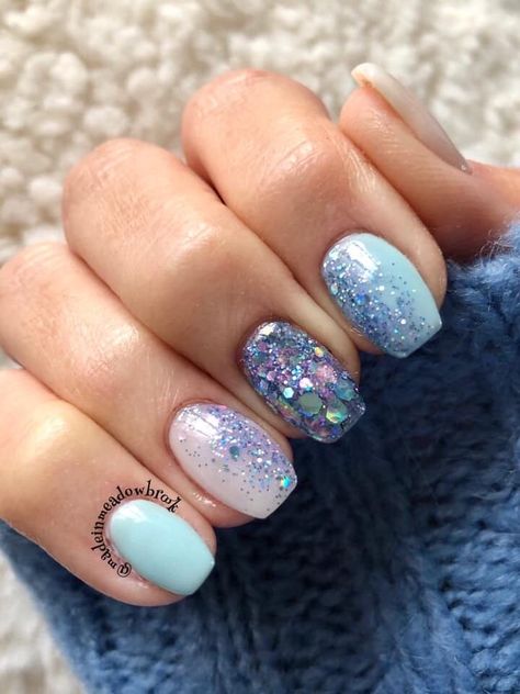 Nail Art Paillette, Shade Of Blue, Cute Gel Nails, Nail Designs Glitter, Dipped Nails, Fancy Nails, Short Acrylic Nails, Best Acrylic Nails, Powder Nails