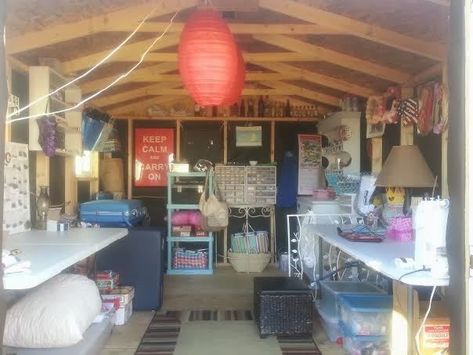 Craft Shack She Sheds, Shed Organization Ideas Diy, Shed Craft Room Ideas, Shed Craft Room, Craft Shed Ideas, Craft Sheds, Craft She Shed, Shed Organization Ideas, She Shed Craft Room