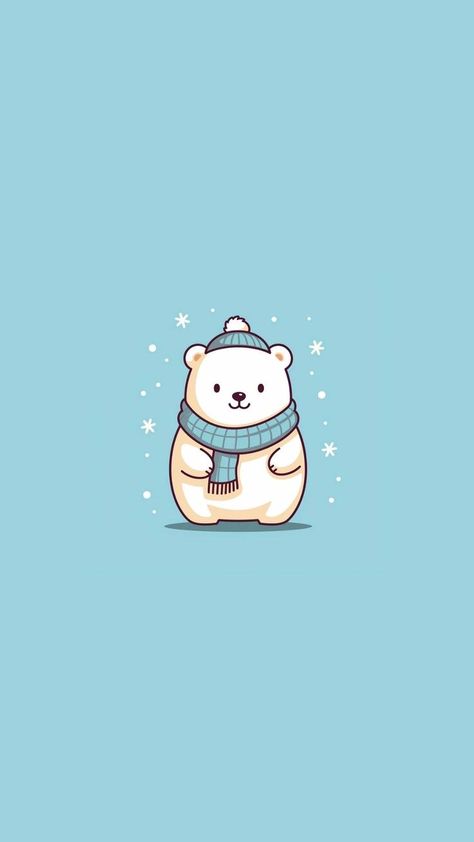 Polar Bear Aesthetic Wallpaper, Polar Bear Cute Drawing, Polar Bear Background, Cute Wallpapers Winter, Phone Backgrounds Winter, Cute Polar Bear Drawing, Polar Bear Doodle, Cute Bear Wallpaper, Polar Bear Wallpaper