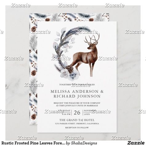 Deer Wedding Decorations, Deer Wedding Invitations, Wedding Snow, Pine Leaves, Hunting Wedding, Deer Wedding, Hunter Wedding, Woodland Watercolor, Forest Deer