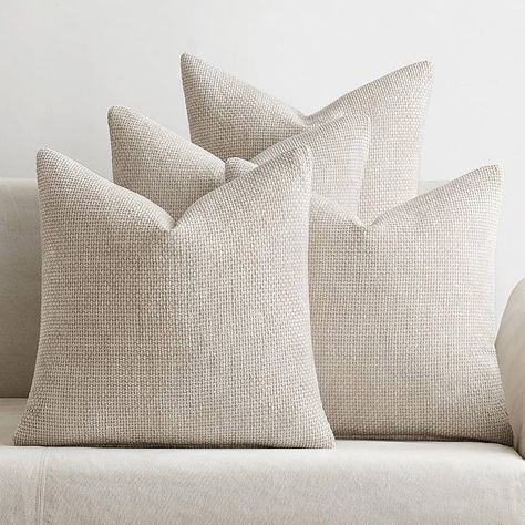 Amazon.com: MIULEE Pack of 4 Couch Throw Pillow Covers 18x18 Inch Neutral Soft Decorative Chenille Pillow Covers Farmhouse Cushion Covers for Home Decor Sofa Bedroom Living Room : Home & Kitchen Light Gray Couch Pillow Ideas, Gray And Beige Living Room Ideas, Ivory Throw Pillows, Minimalist Pillows, Ivory Pillow, Bedroom Couch, Beige Living Rooms, Cafe Party, Pillow Arrangement