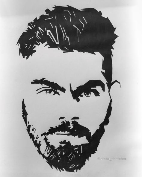 Virat Kohli Stencil Art, Virat Kohli Drawing Easy, Virat Kohli Tattoo, Stencil Drawings, Stencil Portrait, Canvas Business, Yt Ideas, Celebrity Art Drawings, King Kohli