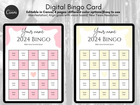 2024 Bingo Card digital template| Manifestation Bingo | Digital Bingo Card | New Years Resolution Bingo Card | Goals Bingo Camping Bingo, Bingo Books, Road Trip Bingo, Summer Bingo, Free Printable Bingo Cards, Bingo Card Template, Bingo Games For Kids, Free Bingo Cards, Bingo Template