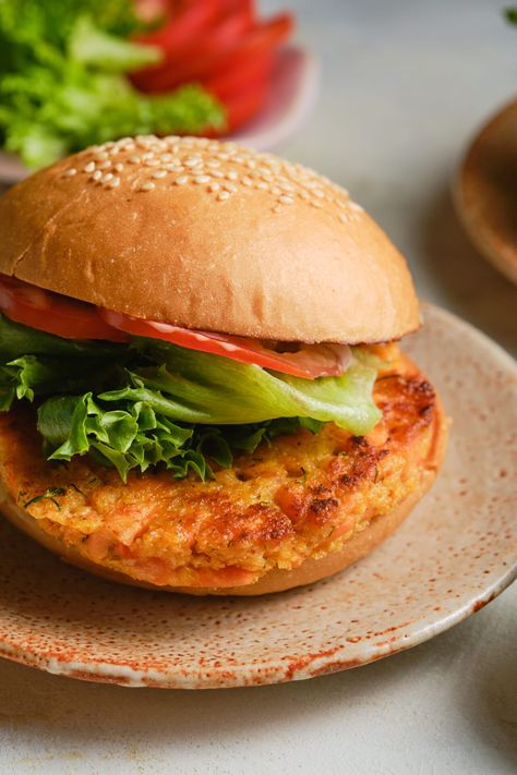 Simple to make, so tasty, and very good for you, try these Salmon Burgers at your next meal. Coleslaw Dressing, Lemon Potatoes, Pickle Butter, Salmon Patties, Turkey Burgers, Burger Buns, Sliced Tomato, Veggie Burger, Sweet Potato Fries