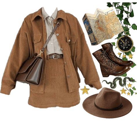 Jumanji Inspired Outfits, Archaeologist Outfit, Explorer Outfit Adventure, Park Ranger Outfit, Indiana Jones Outfit, Jumanji Outfit Ideas, Explorer Outfit, Brown Tone Outfits, Adventurer Costume