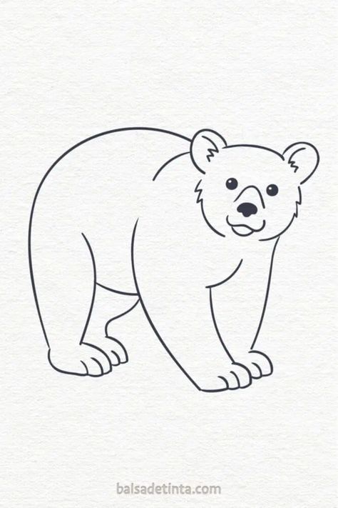 A simple black and white drawing of a bear. Wild Animal Drawings Simple, Simple Animal Outlines, Bear Sketch Simple, Draw Bear, Animal Drawing Ideas, Animals To Draw, Start Sketching, Easy Drawing Ideas, Animal Outline