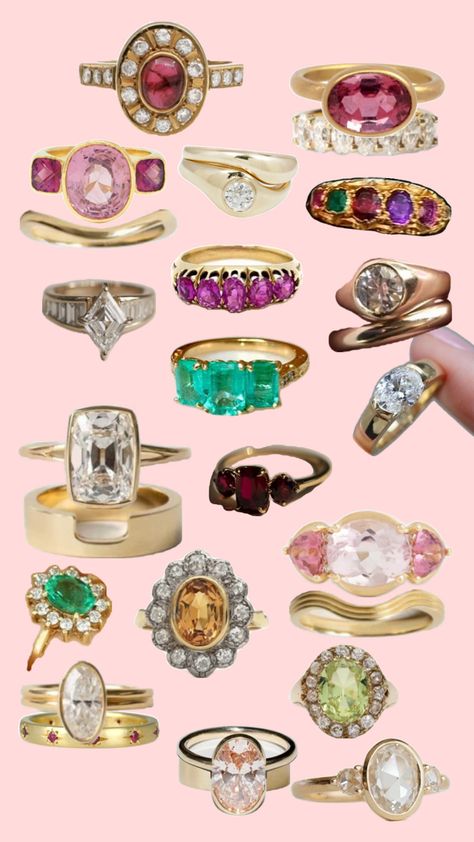 Colorful wedding rings engagement inspo retro vintage antique modern post modern Retro Wedding Rings, Funky Ring, Modern Post, Funky Wedding, Funky Rings, Ring Inspo, Engagement Inspo, Antique Modern, Colorful Wedding