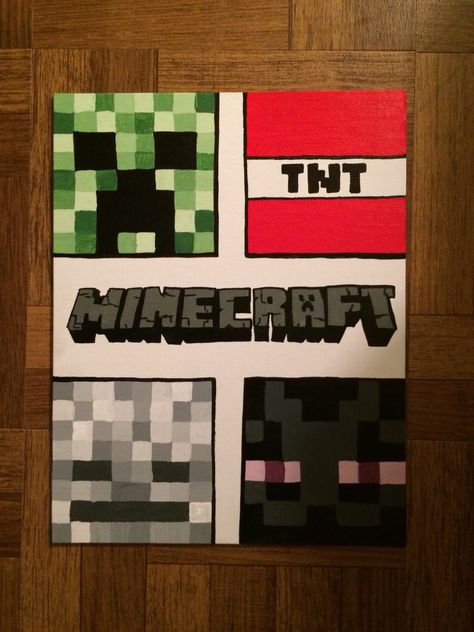 Minecraft Canvas Simple Minecraft Drawings, Canvas Painting Ideas Minecraft, Minecraft Paintings On Canvas, Minecraft Acrylic Painting, Minecraft Painting Ideas On Canvas, Minecraft Canvas Painting, Minecraft Canvas Painting Diy, Minecraft Painting Ideas, Minecraft Doodles