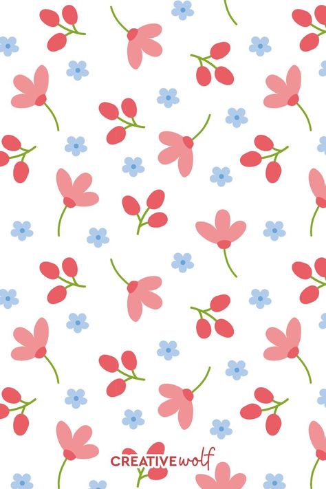 Cute and Quirky Blue and Pink Spring Flowers Wallpaper Pattern, Botanical vector illustration Seamless Pattern for Surface Design Spring Pattern Illustration, Egyptian Applique Art, Pink Floral Wallpaper, Floral Pattern Wallpaper, Pattern Design Inspiration, Spring Pattern, Wolf Design, Wallpaper Pattern, Free Graphics