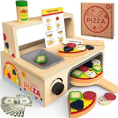 Gift For Preschoolers, Pizza Paddle, Childhood Health, Oven Pizza, Play Kitchen Accessories, Pizza Menu, Pretend Play Food, Wooden Playset, Pretend Play Kitchen