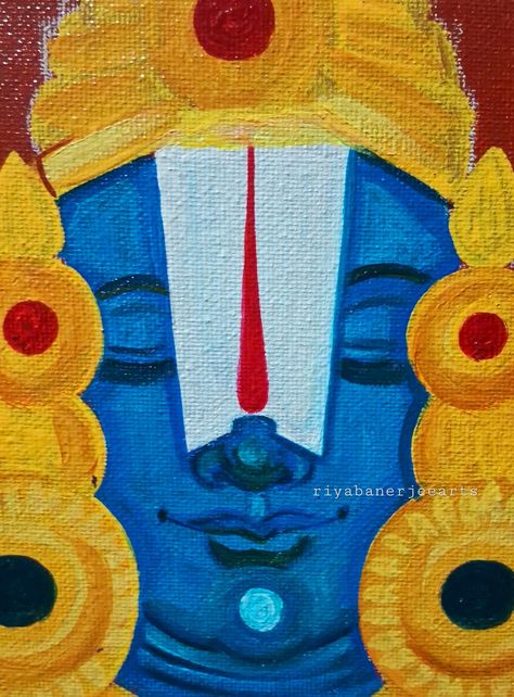 Artist - Riya Banerjee Tirupati Balaji Canvas Painting, Balaji Painting Canvas, Shading Drawings, Lord Venkateswara, Kalamkari Painting, Wedding Planning Decor, Easy Canvas, Easy Canvas Art, Canvas Making