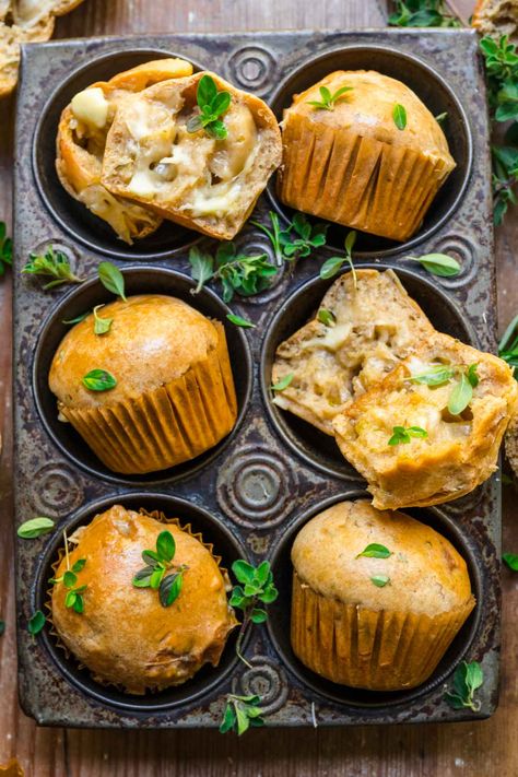 Cheesy Herb Muffins are tender, savory, and buttery with dried oregano, thyme, and melty chunks of mozzarella cheese throughout. Cheddar Muffins, Keto Muffin Recipe, Spreadable Cheese, Herb Bread, Low Carb Muffins, Savory Muffins, Cheese Muffins, Muffin Batter, Gluten Free Flour