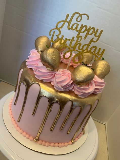 Cakes For 60th Birthday For Women, Rose Gold Bday Cake, 60th Birthday Cake For Women, 50 Th Birthday Cakes For Women, Cute Birthday Cakes For Women, Pink And Gold Cakes, Women Birthday Cakes, Cake With Gold Drip, Pink And Gold Birthday Cake