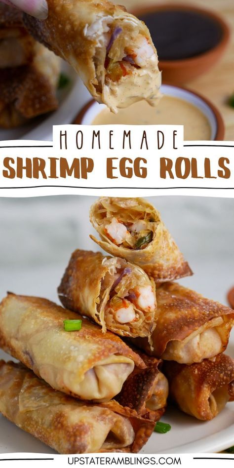 homemade shrimp egg rolls Homemade Shrimp Egg Rolls, Tuna Egg Rolls, Shrimp Egg Roll Recipe, Crab And Shrimp Egg Rolls Recipes, Egg Roll Recipes Air Fryer, Shrimp Egg Roll Recipes, Shrimp Lumpia Recipe, Shrimp Egg Rolls Recipe, Seafood Egg Rolls