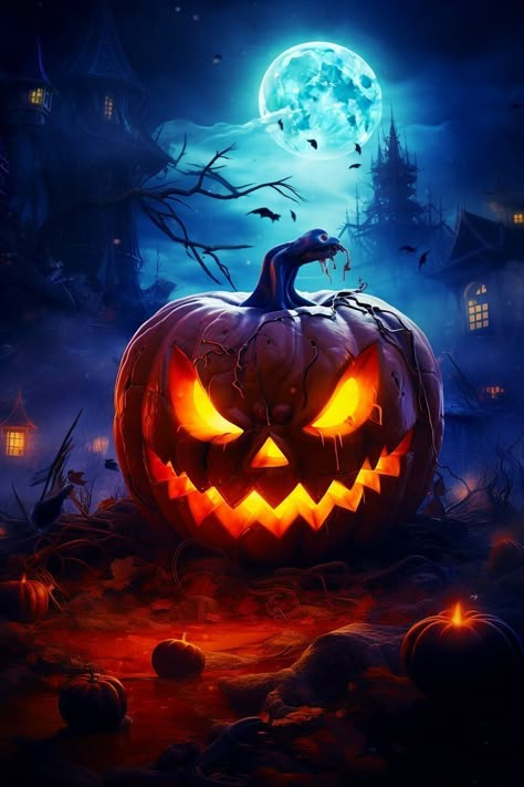 Painting Ideas Halloween, Spooky Halloween Pictures, Strašidelný Halloween, Helloween Wallpaper, Happy Halloween Pictures, Halloween Wallpaper Iphone Backgrounds, Halloween Creative, Pumpkin Wallpaper, Image Halloween