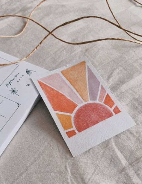 Cute Waterpaint Ideas, Watercolor Athestic, Watercolor Polaroid Paintings Aesthetic, Watercolor Art Inspo Easy, Trendy Watercolor Paintings, Aesthetic Watercolor Ideas, Small Watercolor Art, Diy Watercolor Greeting Cards, Cute Simple Watercolor Art