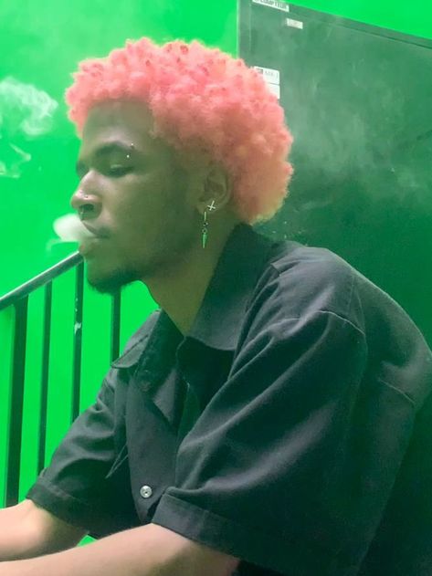 Black Guy With Pink Hair, Dyed Braids Men, Black Men Hair Color Ideas, Curly Dyed Hair Men, Black Men Dyed Hair Ideas, Black Men Hair Dye Ideas, Black Men Dyed Hair, Dyed Curly Hair Men, Men Dyed Hair