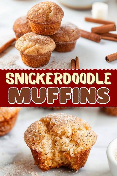 These snickerdoodle muffins are a soft, lightly spiced dream come true. But be warned - they disappear FAST, so you might want to make a double batch! Snickerdoodle Muffins Easy, Make Ahead Muffin Batter, Sweet Muffins Easy, Large Batch Muffin Recipes, Easy Morning Muffins, Snicker Doodle Muffins, Punkin Muffins Recipe Easy, Cinnamon Mini Muffins, Easy Fall Muffins