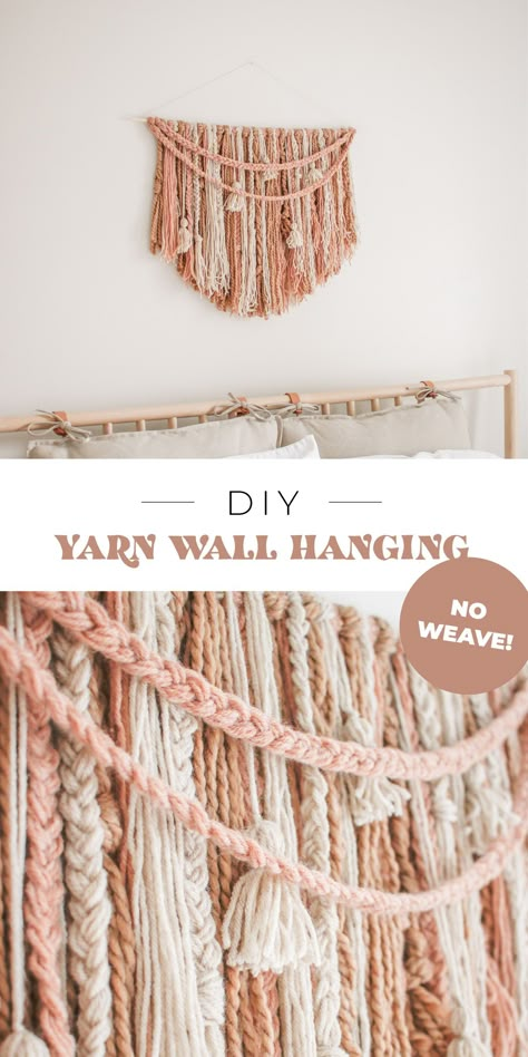 Yarn Boho Wall Hanging, Yarn Macrame Diy, Boho Yarn Wall Art, Propagation Wall, Diy Wall Hanging Yarn, Different Types Of Yarn, Braided Yarn, Big Blank Wall, Tassel Wall Hang