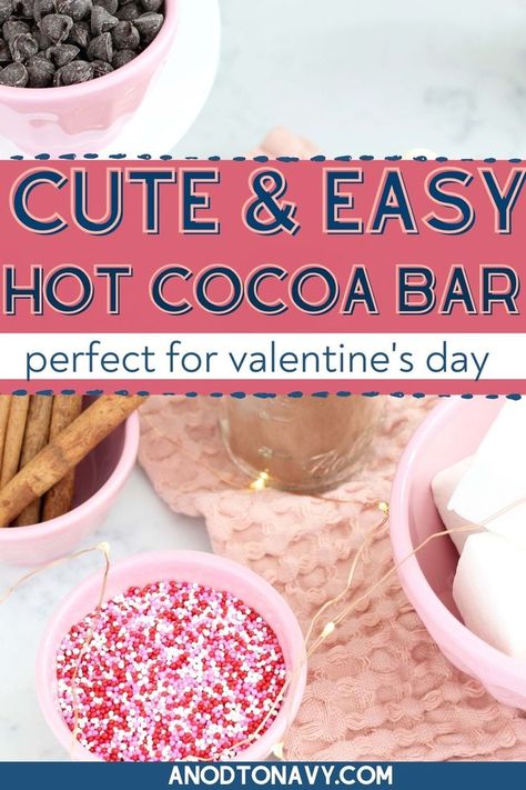 Mini Hot Chocolate Bar, Valentine’s Day Hot Chocolate Bar, Valentine Cocoa Bar, Valentine Hot Chocolate Bar, Valentines Hot Cocoa Bar, Chocolate Bar Valentines, Hot Chocolate Bar For Christmas, Cocoa Party Ideas, Valentines Hot Cocoa