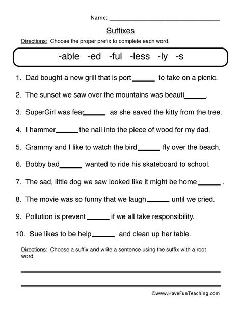 Using Suffix Fill in the Blank Worksheet, students choose the proper suffix to complete each word to finish the sentence. Suffix Worksheet 3rd Grade, Suffix Worksheets 2nd Grade, Prefix Suffix Worksheet, Prefix And Suffix Worksheets 3rd Grade, Materials Worksheet, Teaching Suffixes, Worksheet 3rd Grade, Prefix Worksheet, Teaching Prefixes