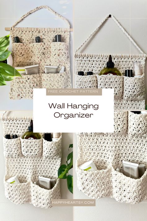 Wall Hanging Organizer Free Crochet Pattern Crochet Office Decor Free Pattern, Crochet Gifts Free Pattern, Crochet Gifts For Grandma, Wall Hanging Organizer, Crochet Organizer, Crochet Project Ideas, Crochet Storage, Crochet Wall Hangings, Mode Crochet