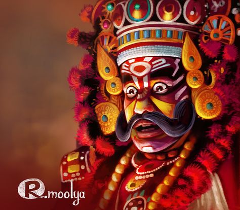 yakshagana painting, Raviraj Moolya on ArtStation at https://www.artstation.com/artwork/qAEdOy Karnataka Folk Art Painting, Yakshagana Painting On Canvas, Karnataka Painting, Yakshagana Drawing, Yakshagana Painting, Kerala Painting, Kailash Mansarovar, Beard Drawing, Warrior Paint