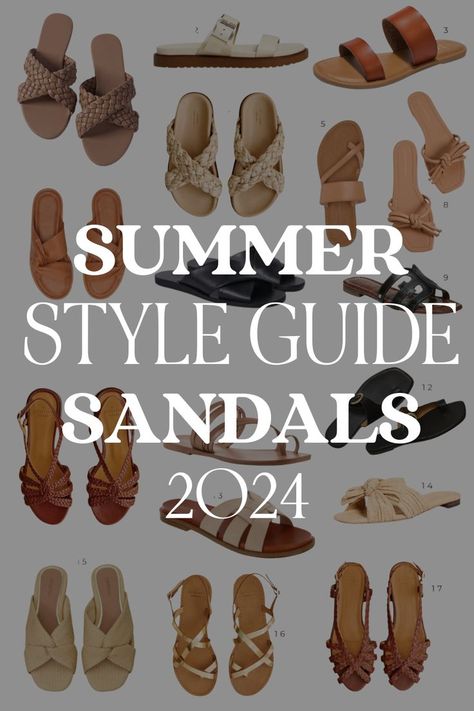 summer sandals 2024 Sandals Aesthetic, Tan Slides, Low Sandals, Chunky Slides, Best Summer Shoes, Summer Shoes Trends, Tan Leather Sandals, Capsule Wardrobe Essentials, Summer Style Guide