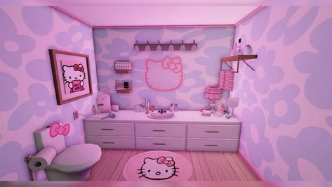 Adopt Me Small House Ideas, Bedroom Layouts For Small Rooms, Angel Hello Kitty, Hello Kitty Bathroom, Hello Kitty Bedroom, Blocksburg Room Ideas￼, Bathroom Decals, Bloxburg Room Ideas, Bloxburg Decals Codes Wallpaper