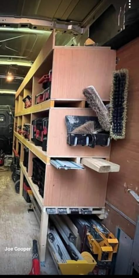 Trailer Shelving, Work Truck Organization, Work Truck Storage, Tool Trailer, Van Organization, Van Shelving, Garage Workbench Plans, Work Trailer, Trailer Organization