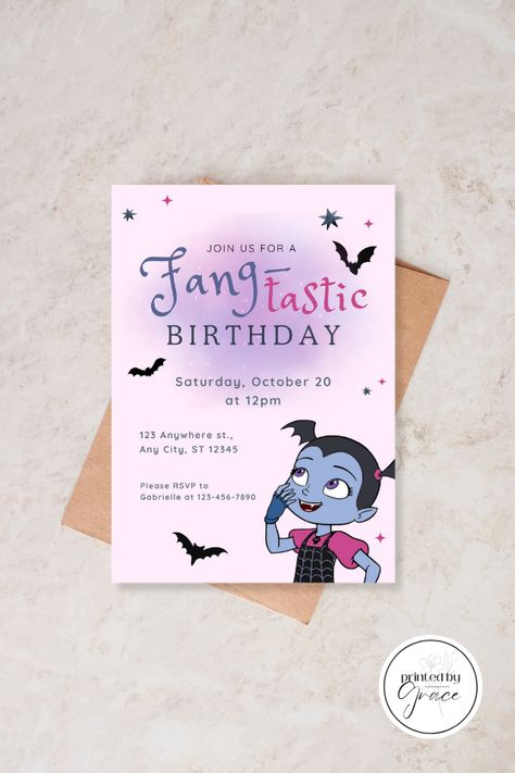 Vampirina Birthday Invitation, Vampirina Invitation, Vampirina Birthday Party Ideas, Vampirina Birthday Party, Vampirina Birthday, Spooky Birthday, October Birthdays, Jasmine Birthday, Halloween Birthday Party