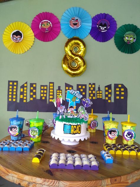 Teen Titans Decoration, Teen Titans Go Birthday Party, Teen Titans Go Party, Teen Titans Go Birthday, Teen Titans Birthday Party, Birthday Themes For Adults, Teen Titan, Birthday Party Food, Teen Titans Go