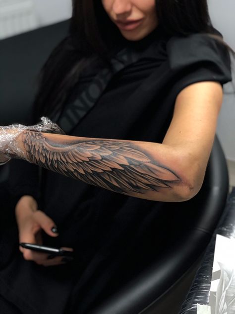 Angel Wings Tattoo Forearm, Forearm Wing Tattoo, Wing Tattoo Arm, Angel Wing Tattoo, Baby Tattoo Designs, Tattoo Artist Tattoo, Baby Tattoo, Tattoo Design Tattoo, Tattoos To Cover Scars