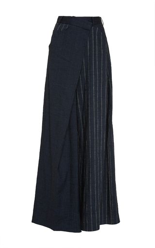 This **Adeam** low rise trouser features a stripe combo design with an asymmetrical waist detail. Plazo Pants, Dark Clothes, Wrap Pants, Fashion Hacks Clothes, Fashion Illustrations, Skirt Design, Mode Inspiration, Moda Operandi, Modest Fashion