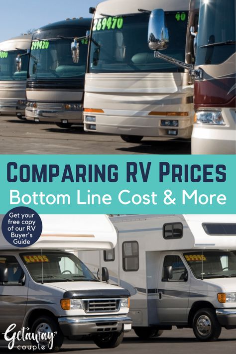 Buying an RV? The cost of owning a recreational vehicle has consistently risen to record highs. But there are still deals to be had, if you arm yourself with information, do some research on existing models and floor plans and recognize the added expenses involved with RV ownership before you start shopping. Compare costs of Motorhomes, Fifth Wheels, Travel Trailers and Pop Up Campers. Be sure to grab our Free RV Buyers Guide! #camping #fulltimervliving #rvliving Rv Models, Pop Up Campers, Motorhome Living, Fifth Wheel Trailers, Rv Tips, Buying An Rv, Rv Living Full Time, Fifth Wheels, Cool Campers