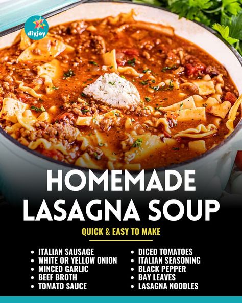 Lazana Recipes, Easy Homemade Noodles, Crockpot Lasagna Soup Recipe, Easy Homemade Lasagna, Lasagna Soup Crockpot, Easy Lasagna Soup, Autumn Salad Recipes, Lasagna Soup Recipe, Dinner Choices