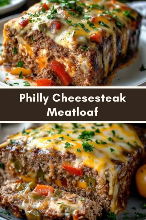 Philly Cheesesteak Meatloaf Meatloaf With Cheese Recipes, Philly Cheesesteak Meatloaf Recipe, Cheesesteak Meatloaf, Sautéed Peppers, Perfect Meatloaf, Cheesesteak Sandwich, Cheese Whiz, Chopped Steak, Classic Meatloaf