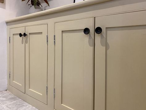 Built in Shelving, matching existing shelving. Basement Color Schemes, Farrow And Ball Kitchen, Basement Colors, College Kitchen, Market Harborough, Farrow And Ball, Kitchen Color, Cabinet Cupboard, Painting Kitchen Cabinets