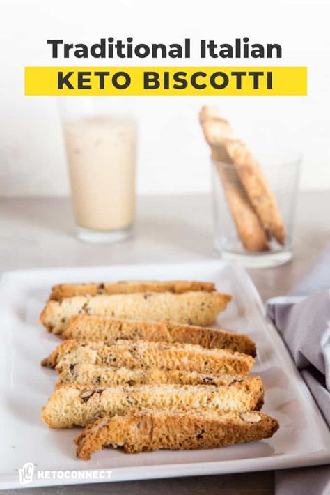 Make this traditional Italian style Keto Biscotti to pair with your morning coffee! #keto #ketocookies #ketodessert Keto Biscotti Recipe, Keto Biscotti, Biscotti Almond, Keto Tortilla, Biscotti Recipes, Skillet Cookies, Coffee Keto, Keto Eating, Keto Treats