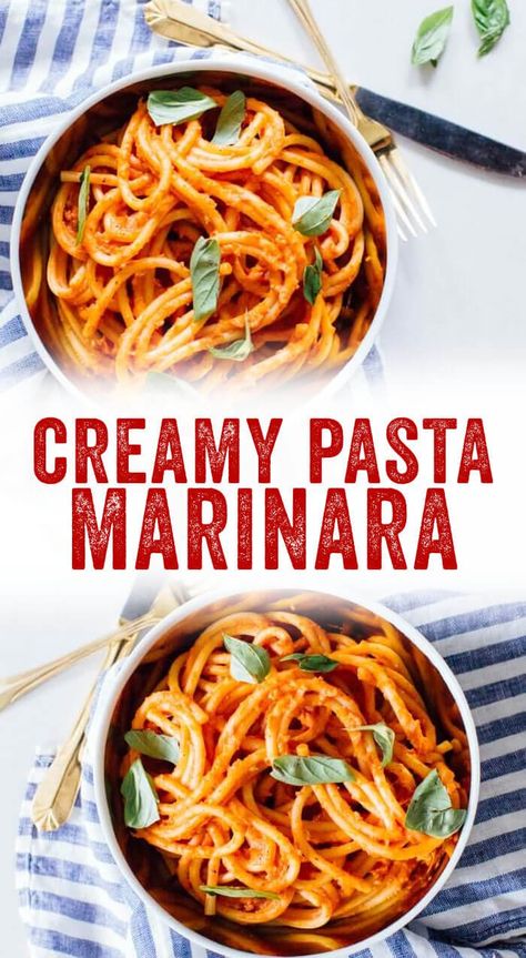 This creamy pasta marinara recipe uses whole milk Greek yogurt to make it extra rich and flavorful. Serve this sauce immediately or freeze for later! #pasta #marinara #italian #pastarecipe #greekyogurt #easy #vegetarian Greek Yogurt Pasta Sauce, Sauce With Greek Yogurt, Creamy Marinara Sauce, Creamy Tomato Pasta Sauce, Greek Yogurt Pasta, Marinara Pasta, Salad Appetizer Cups, Pasta Marinara, Pasta Creamy