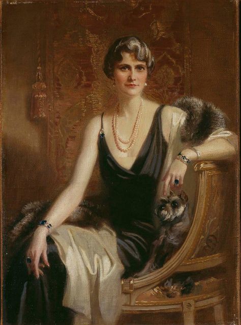 Portrait of Marjorie Merriweather Post wearing a Cartier diamond bracelet and sapphire bracelet. Photo: Hillwood Estate, Museum & Gardens. American Heiress, Marjorie Merriweather Post, Cartier Diamond Bracelet, Cartier Diamond, Jewellery Exhibition, Art Ancien, Classic Paintings, Old Paintings, Sapphire Bracelet