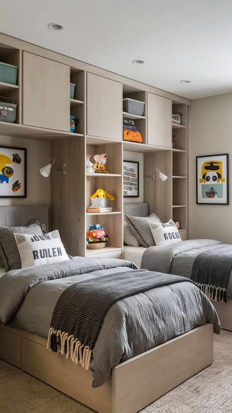 2 Bed In One Room Ideas, Twin Bedroom Decor, Twin Boys Room, Twin Boys Bedroom, Room For Boys, Boys Shared Bedroom, Kids Shared Bedroom, Two Twin Beds, Kids Room Interior Design