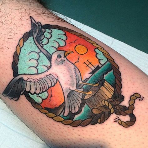 Seagull tattoo Seagull Tattoo, Kunst Tattoos, Nautical Tattoo, Home Tattoo, Nautical Art, American Traditional Tattoo, Small Tattoo, American Traditional, Old School Tattoo