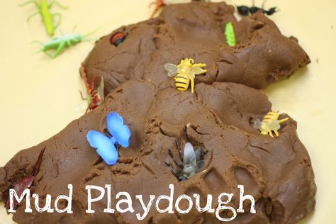 Mud playdough - this looks like it will be fun for our kindergarteners when they work on their "animal tracks" theme this summer. Camping Preschool, Bugs Preschool, Insects Theme, Spring Preschool, Animal Antics, Camping Party, Dinosaur Theme, Preschool Theme, Camping Theme