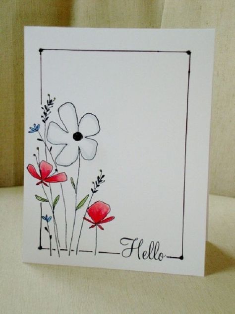 Hello Greeting, 카드 디자인, Kraf Diy, Handmade Greetings, E Card, Watercolor Cards, Creative Cards, A Drawing, Simple Cards