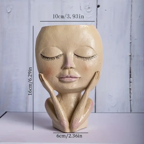 Girls Face Head Flower Planter, Succulent Plant Flower Container Pot Flowerpot, Figure Garden Decor Nordic Tabletop Ornament - Temu Unique Flower Pots, Craft Storage Containers, Blushing Face, Terrarium Gifts, Ceramic Face, Big Eyes Doll, Kawaii Faces, Pinch Pot, Face Vase