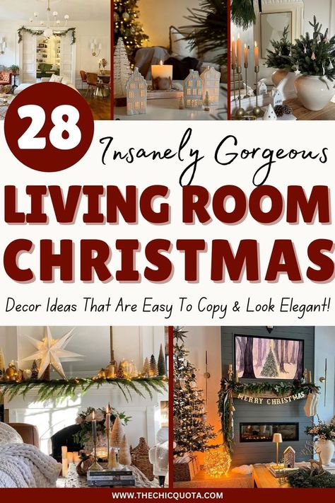 christmas decor ideas for living room Christmas Family Room Ideas, In House Christmas Decorations, Open Concept Kitchen Living Room Christmas Decor, Small Living Room Xmas Decor Ideas, Cozy Living Rooms Christmas, Living Room Decorated For Christmas, Decorating Living Room For Christmas, Christmas Tree Living Room Layout, Christmas Decor For Shelves Living Rooms